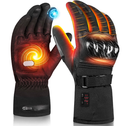 Heated Motorcycle Gloves, 2700mAH Rechargeable Heated Gloves for Men Women, Temperature Display Winter Gloves for