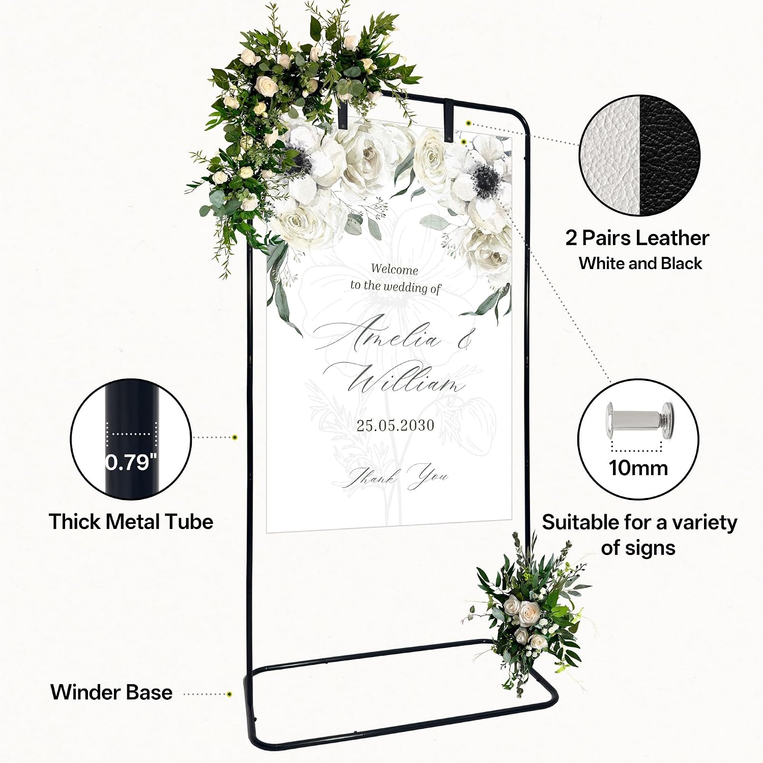 Large Wedding Welcome Sign Stand, Adjustable Height (78", 64", 50") - Black Welcome to our Wedding With Stand ,Design