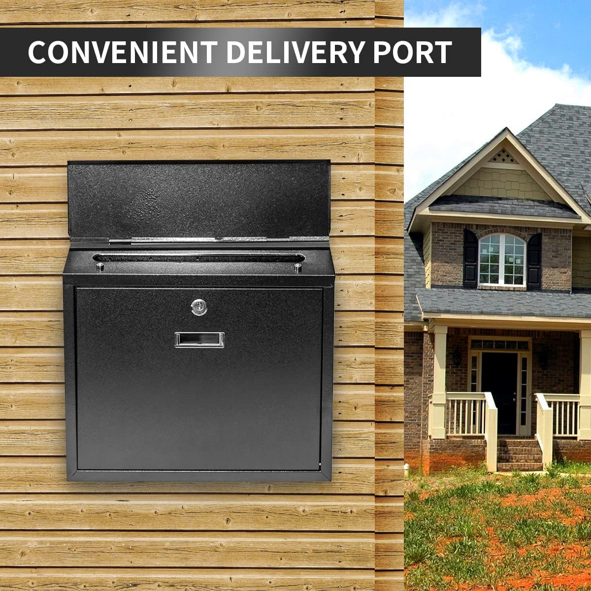 Mailbox Wall Mount,Large Capacity Locking Mailbox for Outside,Galvanized Steel Cover and Rust-Proof Metal Post Box L