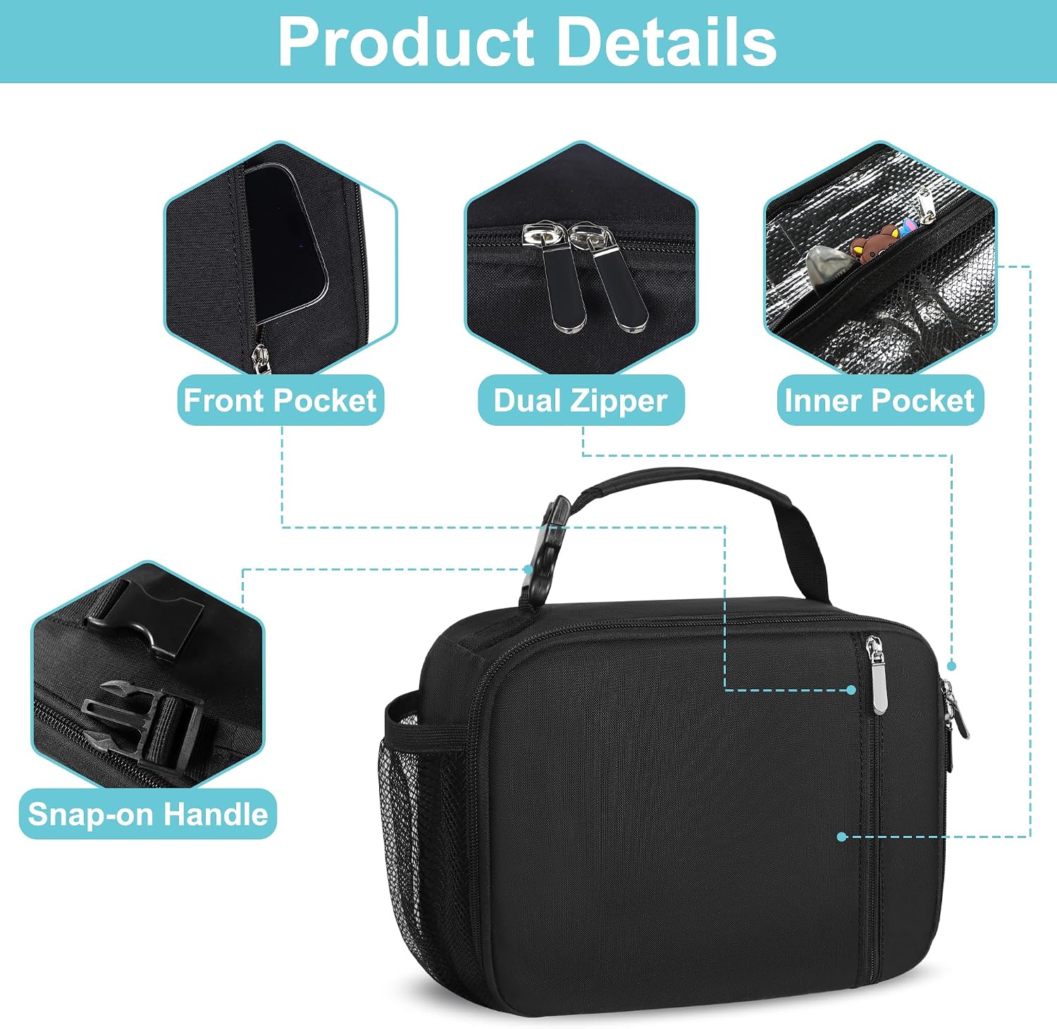 Lunch Box Kids Insulated Lunch Bag for Boys & Girls Durable Children Lunchbox for School with Water Bottle Holder-Black