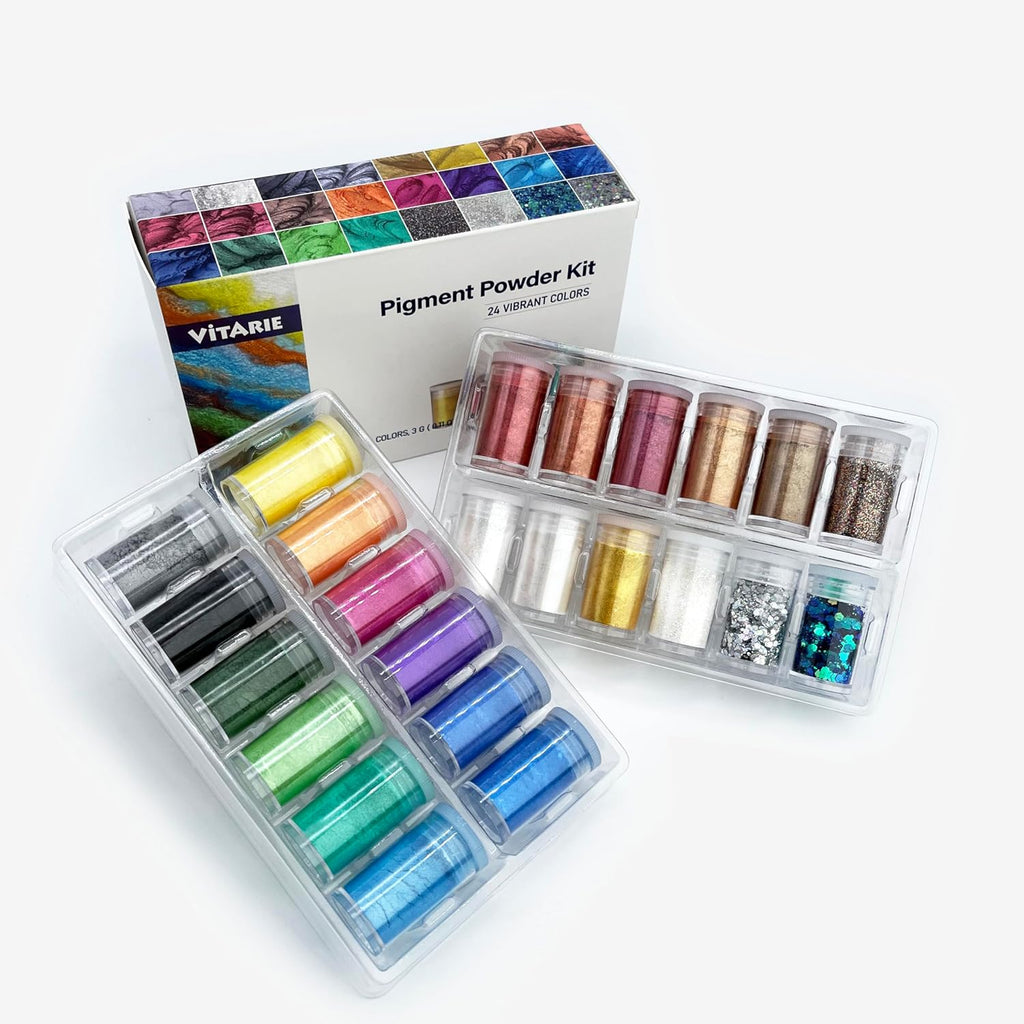 Pigment Set - 24 Colors Mica Powder for Lip Gloss, Skin Paint, Bath Bombs, Soap Making, Nail Polish, Epoxy Resin