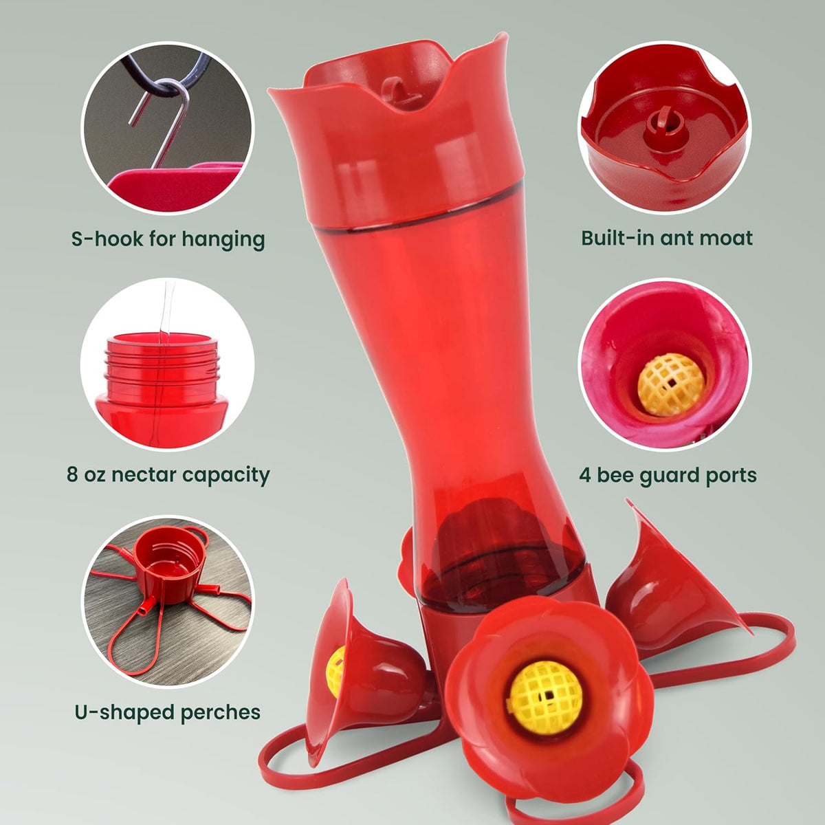 Red Pinch-Waist Plastic Hummingbird Feeder, 8 oz Capacity