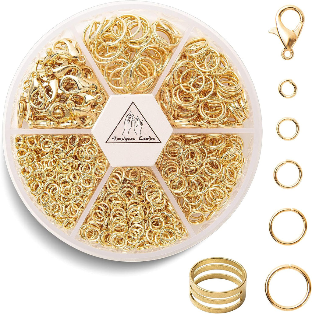 Jump Rings Kit With1000PCS Open Jump Rings 40PCS 12mm Lobster Clasps and Jump Rings Opener for Jewelry Making