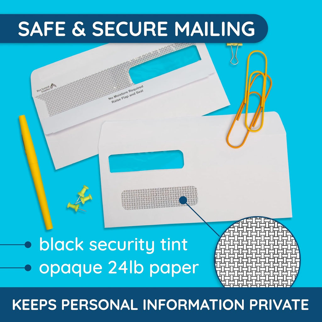 500#8 Double Window Security Envelopes, Flip & Seal