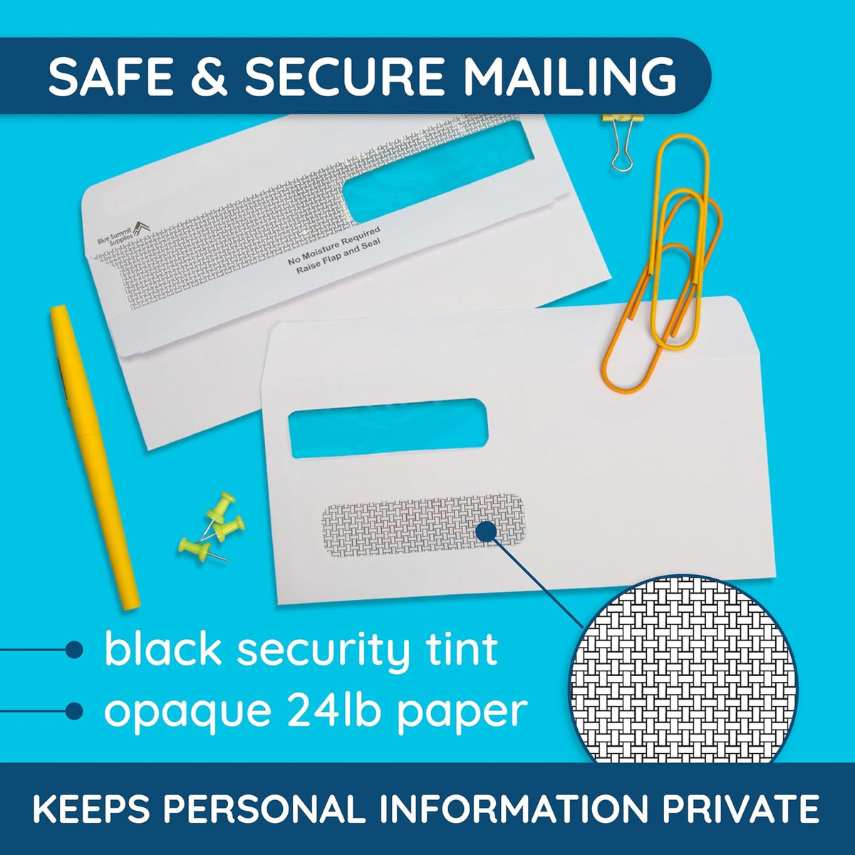 500#8 Double Window Security Envelopes, Flip & Seal