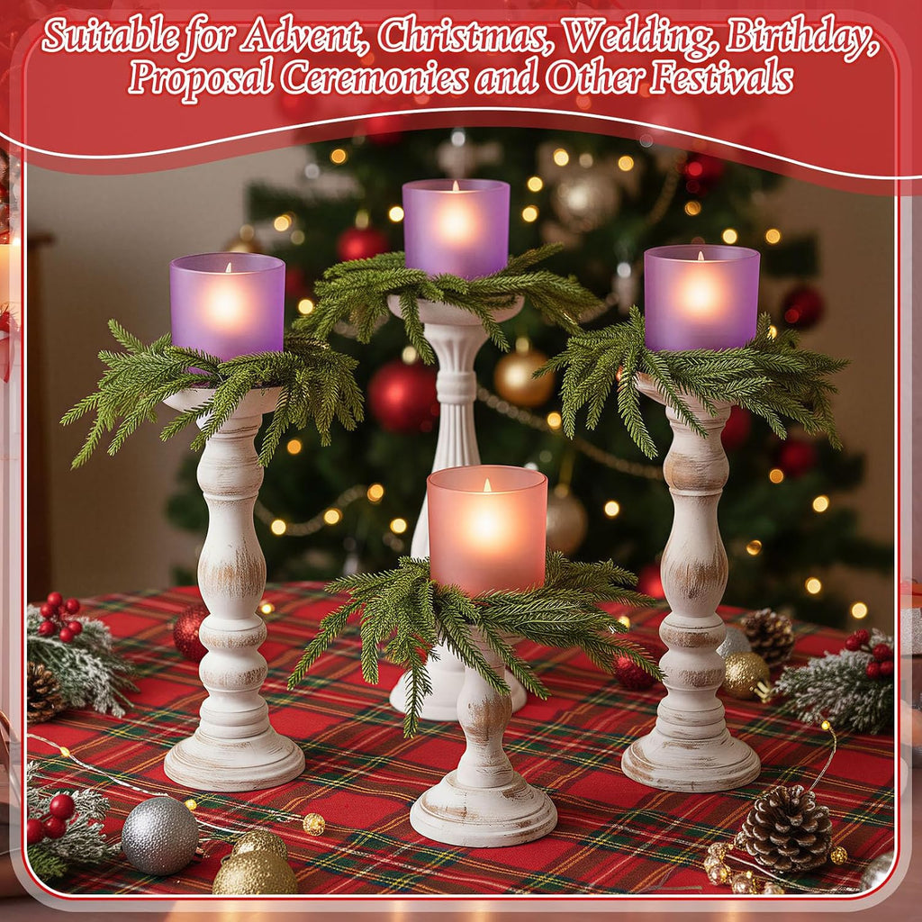 4 Pcs Christmas Advent Candle Holder with Wreath Catholic Nativity Scene Glass Votive Tealight Candle Holders Purple