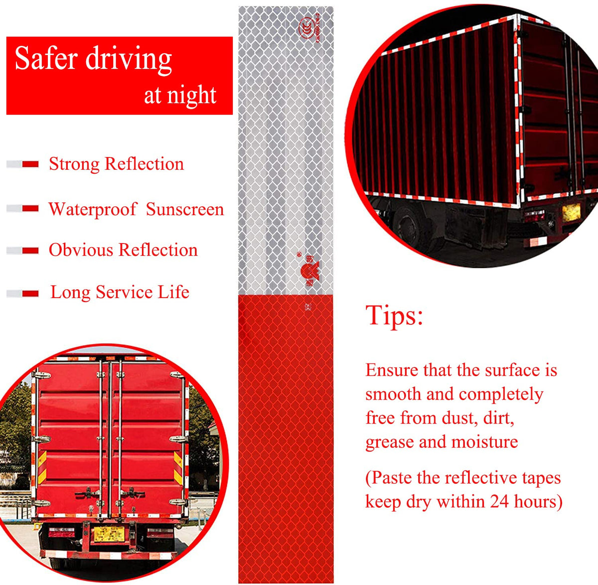 Reflective Tape 2" × 12" 20 Pack Red/White Trailer Reflector