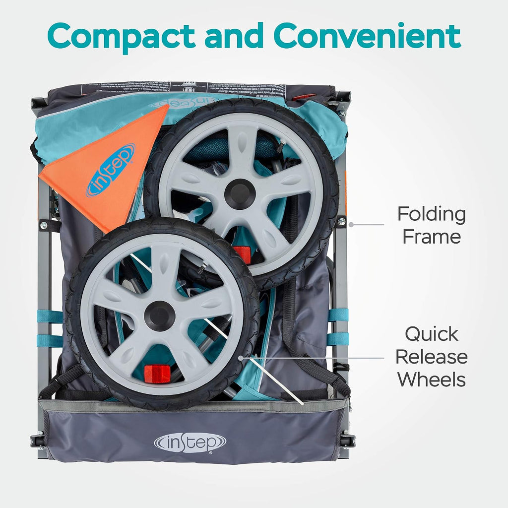 Take 2 Kids Bike Trailer, Double Seat, Universal Coupler, Folding Frame, Quick-Release Wheels, Canopy with Bug Screen