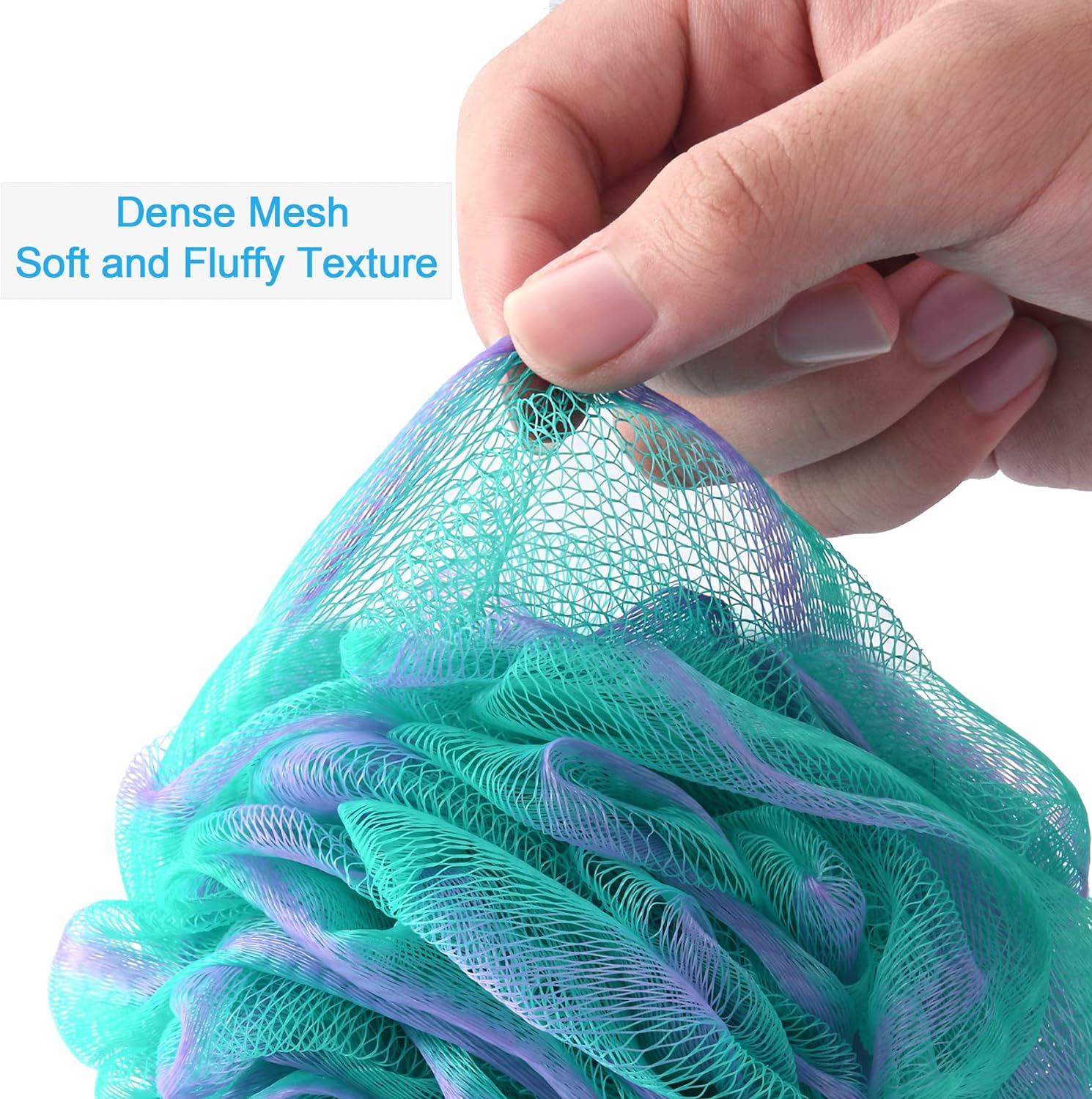 Loofah Sponge 75g/Piece, Exfoliating Bath Sponge Body Scrubber - Loofa Set of 4 Flower Color (Large, Green-Purple)