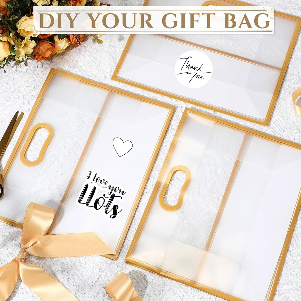 12 Pcs Christmas Gold Clear Plastic Gift Bags with Die Cut Handles