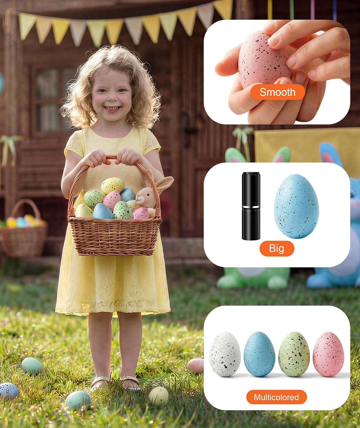 Easter Speckled Eggs Decorations - Bulk Plastic Easter Eggs for Spring Decor Displays, 2.4In Realistic Speckled Eggs