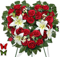 Cemetery Flower - Ebullient Remembrance Standing Heart, Grave Wreath with Easel Stand,Memorial Floral-Red Rose