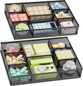 2 Pack Desk Drawer Organizer, Mesh Drawer Organizer Tray with 8 Adjustable Compartments, Desk Organizers and