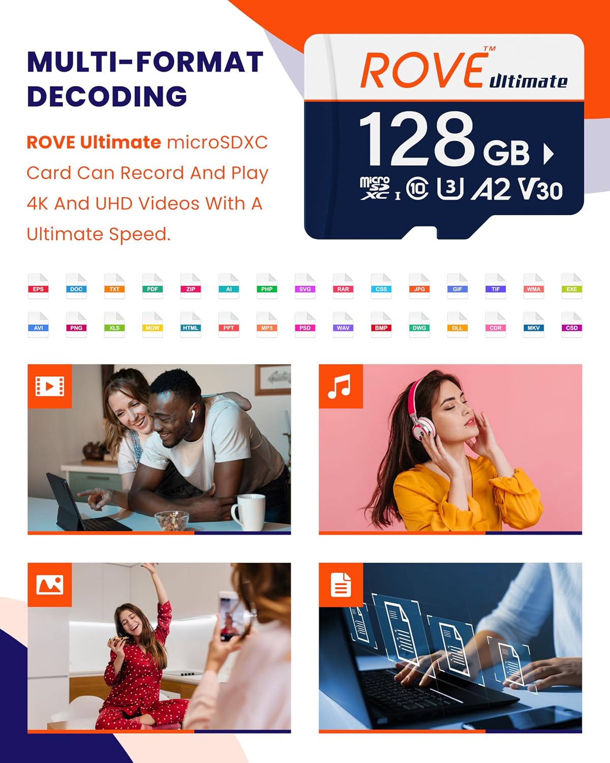 Ultimate Micro SD Card microSDXC 128GB Memory Card with USB 3.2 Type C Card Reader 512GB 170MB/s C10, U3, V30, 4K, A2