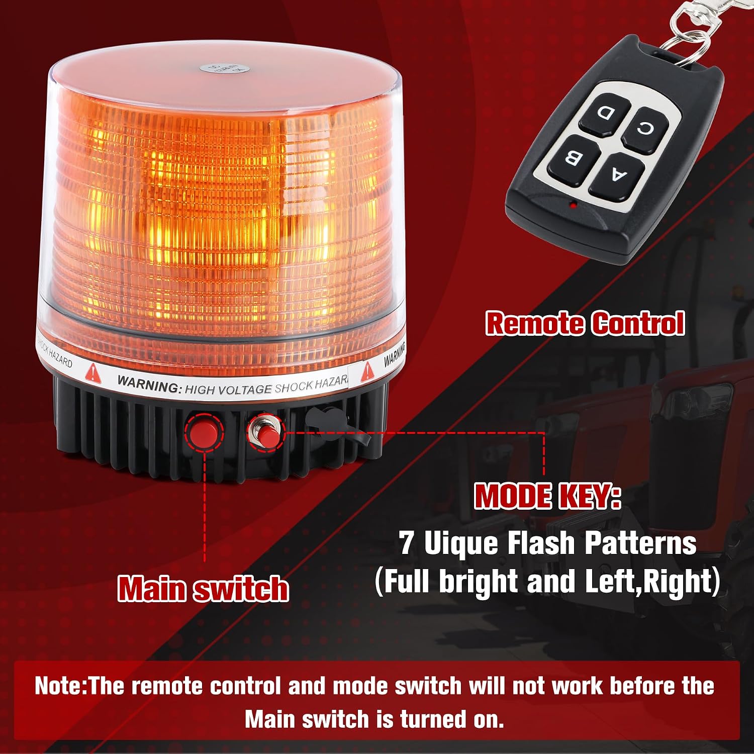 LED Remote Control Wireless Battery Beacon Amber Light | Magnetic Rechargeable Rotating Strobe Flashing Emergency