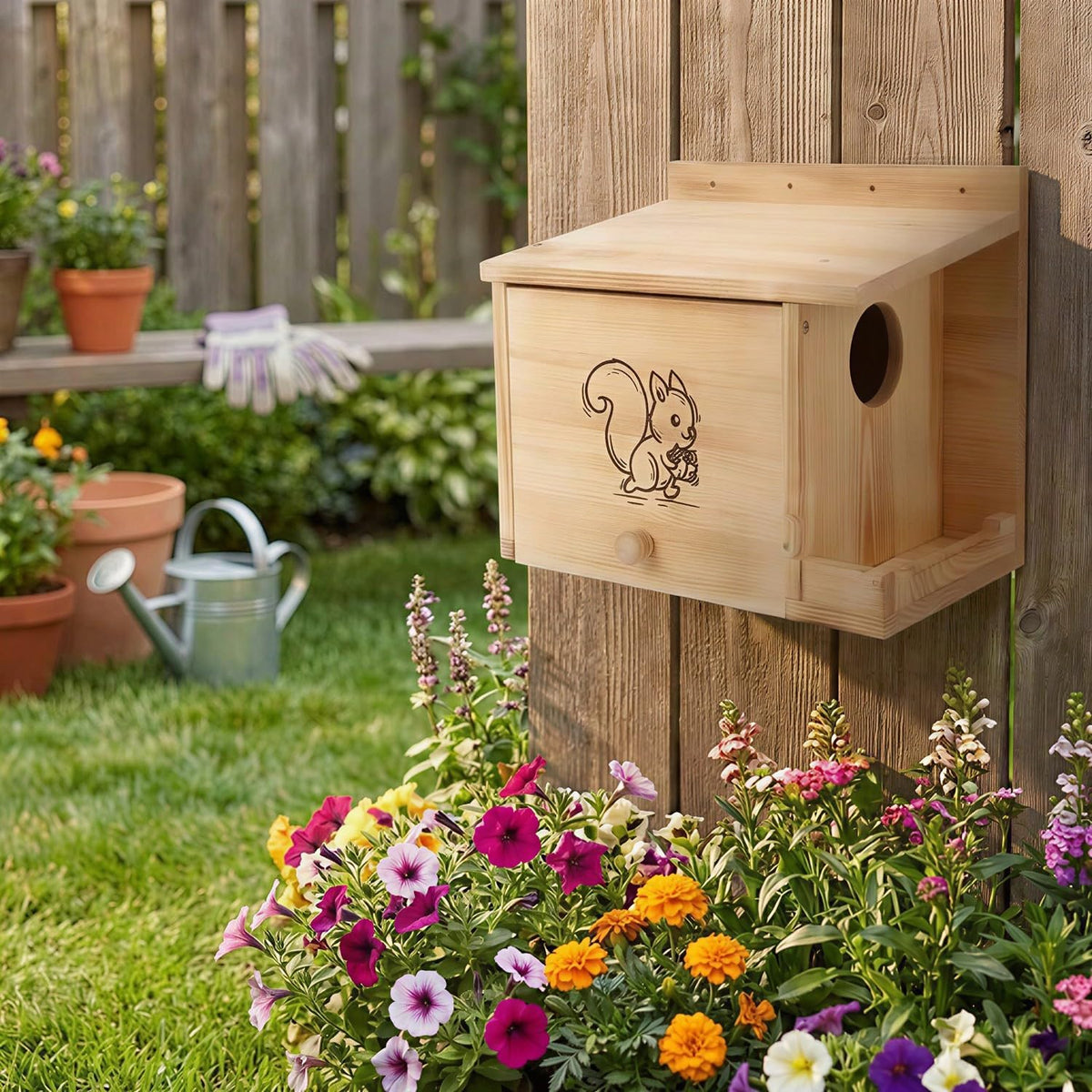 Extra Large Squirrel Houses for Outside 15.7" Outdoor Nest Box with Feeder