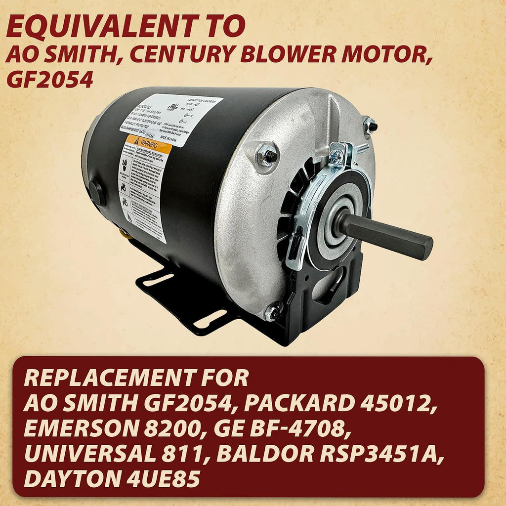 AO Smith GF2054 Blower Motor, 1/2 HP, 115V, 1725 RPM for Packard 45012, Emerson 8200, GE BF-4708, Universal 811, BALDOR RSP3451A, Dayton 4UE85, OEM Caliber