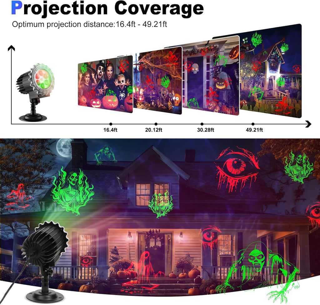 Halloween Projector Lights Outdoor, 2025 Upgraded 3D Brighter Green&Red Decoration LED Light, Landscape IP44