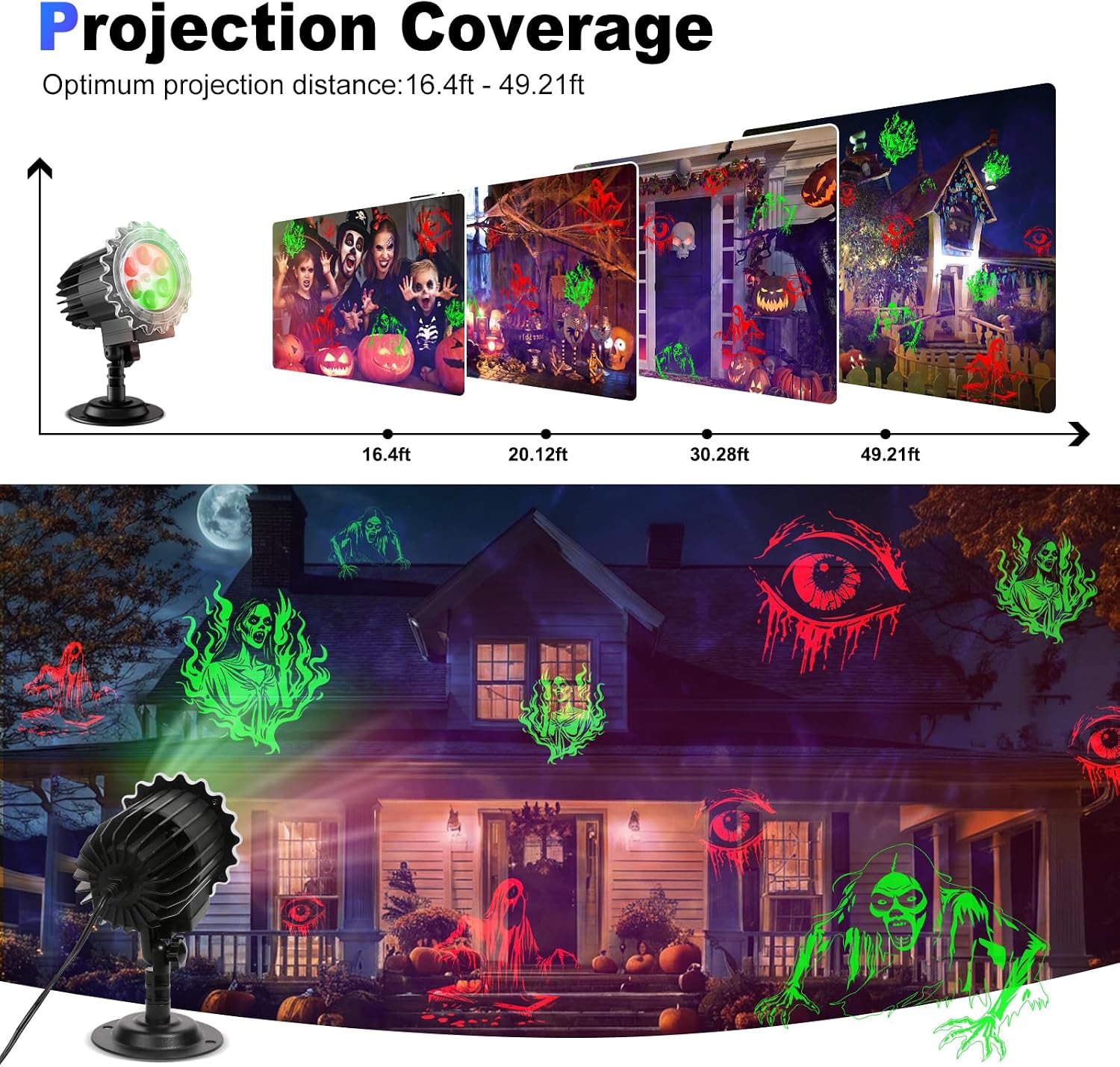 Halloween Projector Lights Outdoor, 2025 Upgraded 3D Brighter Green&Red Decoration LED Light, Landscape IP44