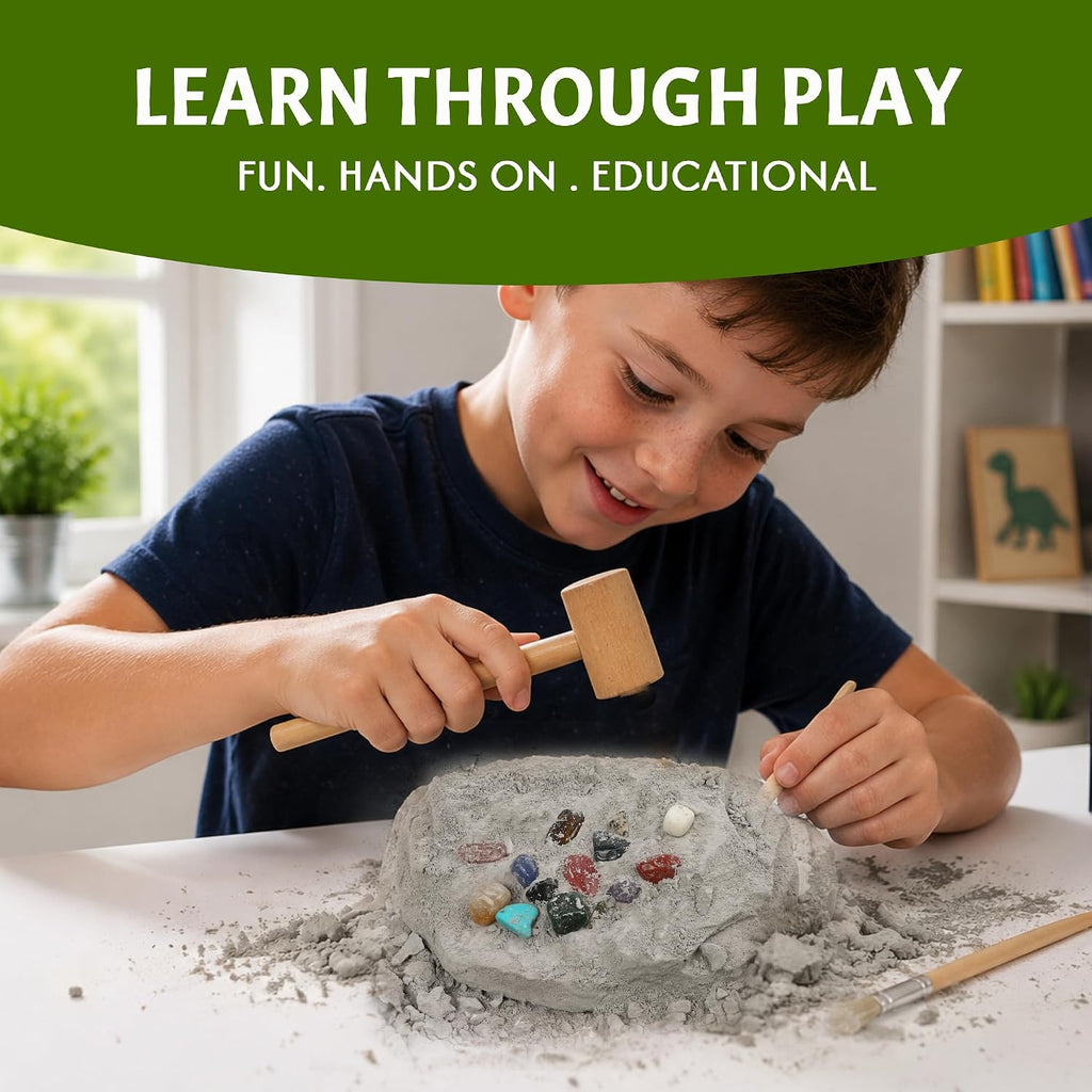 Gemstone Dig Kit for Kids, 20 Real Gems, Science Excavation Gift | Rocks Stones Collection,Ages 8-12 Fit,STEM