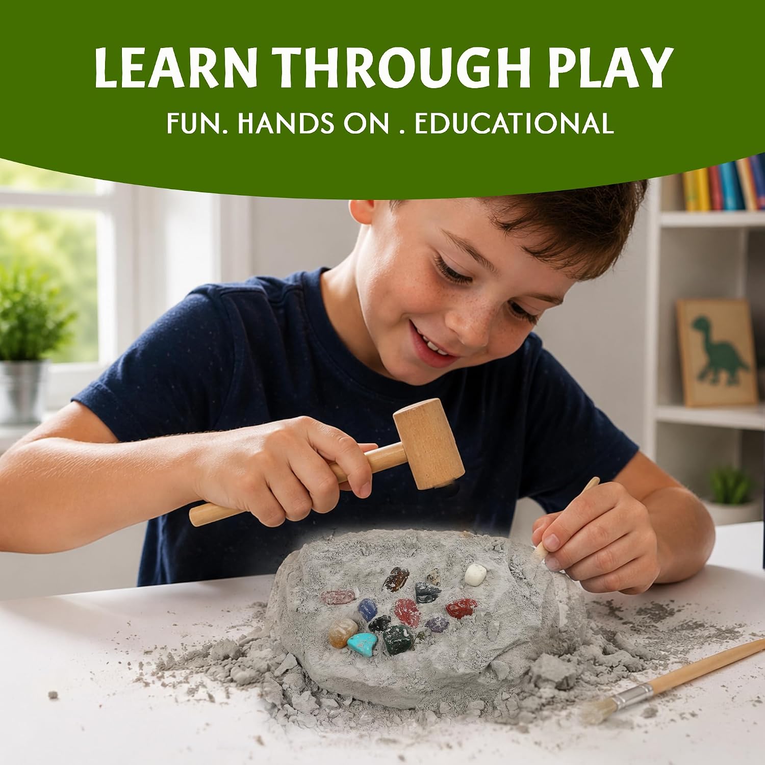 Gemstone Dig Kit for Kids, 20 Real Gems, Science Excavation Gift | Rocks Stones Collection,Ages 8-12 Fit,STEM