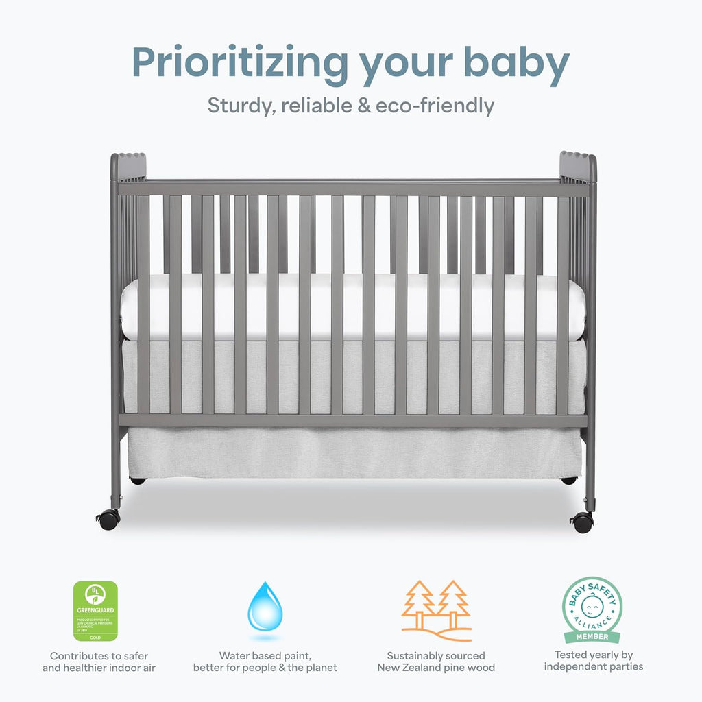 Carson Classic 3-in-1 Convertible Full-Size Baby Crib in Steel Grey, GreenGuard Gold & BSA, 4 Mattress Heights