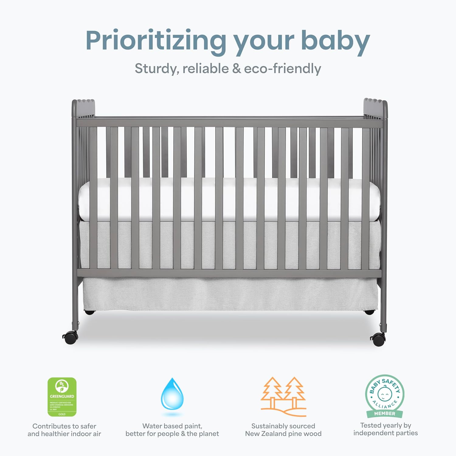 Carson Classic 3-in-1 Convertible Full-Size Baby Crib in Steel Grey, GreenGuard Gold & BSA, 4 Mattress Heights