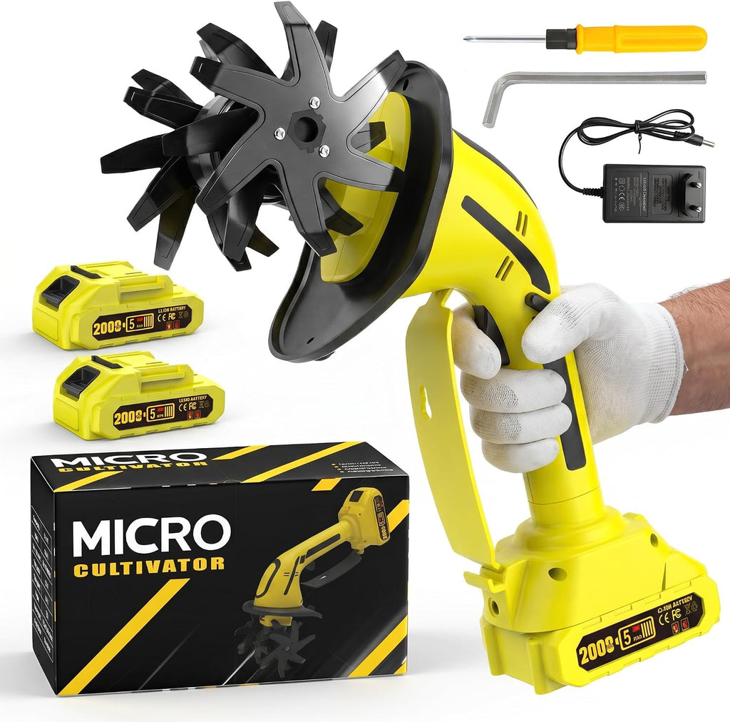 Cordless Tiller Cultivator, 235RPM Electric Hand Tiller with 2×2.0Ah Batteries, 4" Tilling Width & Depth, Powerful