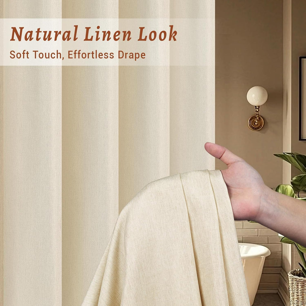 No Hook Shower Curtain and Liner, Linen-Look Polyester Textured Shower Curtain with Snap in Liner, Waterproof &