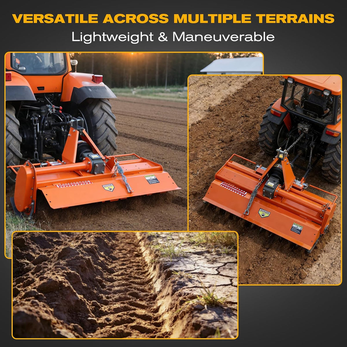 37" 3 Point Rotary Tiller Attachment for Cat 1 Tractors (15-25HP) | 540 RPM PTO-Driven Cultivator | Replaceable