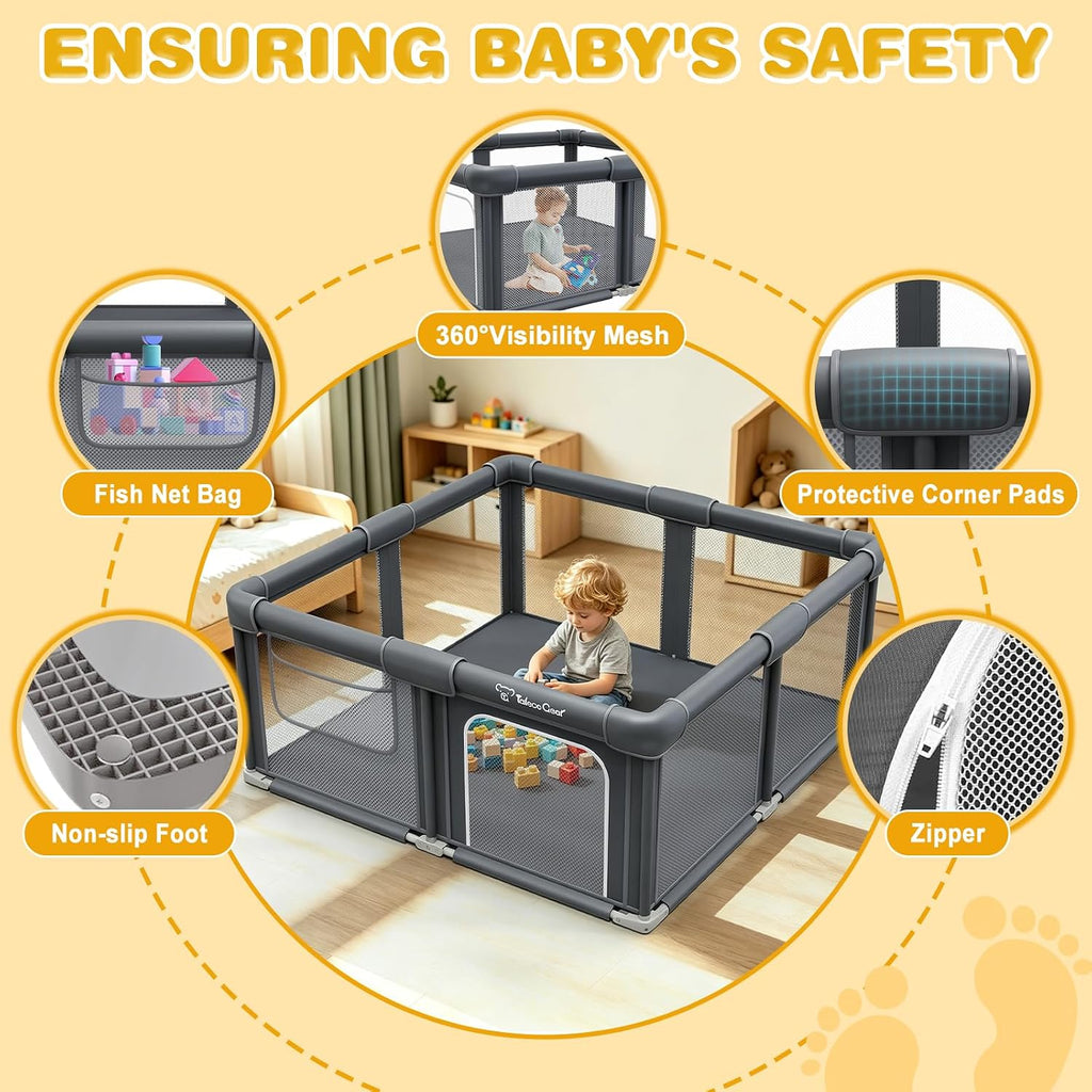Foldable Baby Playpen, 50"x50" Playpen for Babies and Toddlers, Portable Play Yard with Mat, Baby Fence Play Area