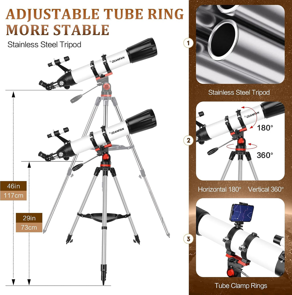 Telescope for Adults High Powered, 90mm 800mm Astronomy Refractor | Portable Professional Telescope for Adults &