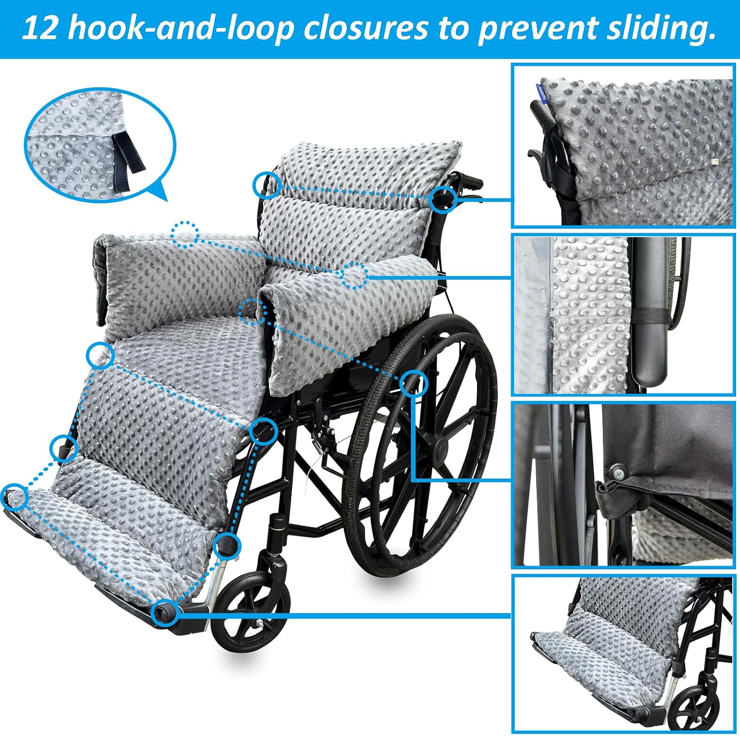 Wheelchair Seat Cushion - Thick Chair Pads with Full Armrest Covers - Back Pressure & Pain Relief, Non-Slip Tailbone