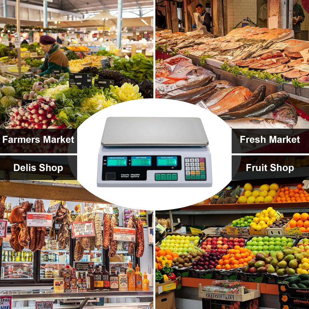 88LB Electronic Price Computing Scale Digital Deli Scale Weight Counting Equipment with HD Backlit LCD Display for