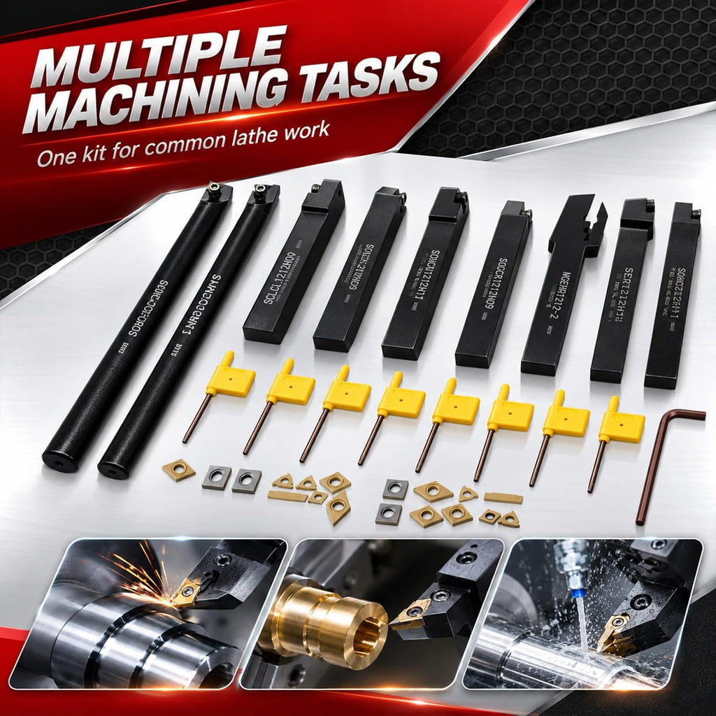 Nakkaa 27 Pc Indexable Lathe Turning Tool Kit 1/2" Shank for Turning Boring