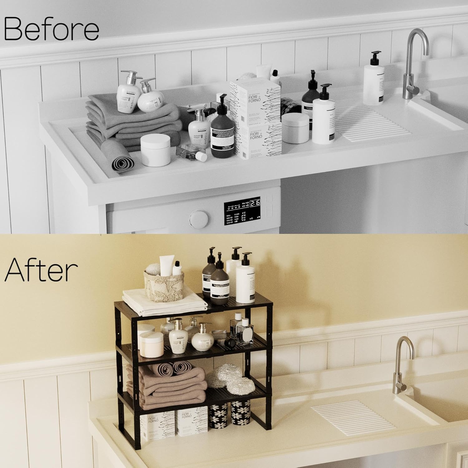 Heavy-Duty Adjustable Metal Shelf Organizer - Expandable & Stackable Pantry Storage Rack for Kitchen, Bathroom, RV