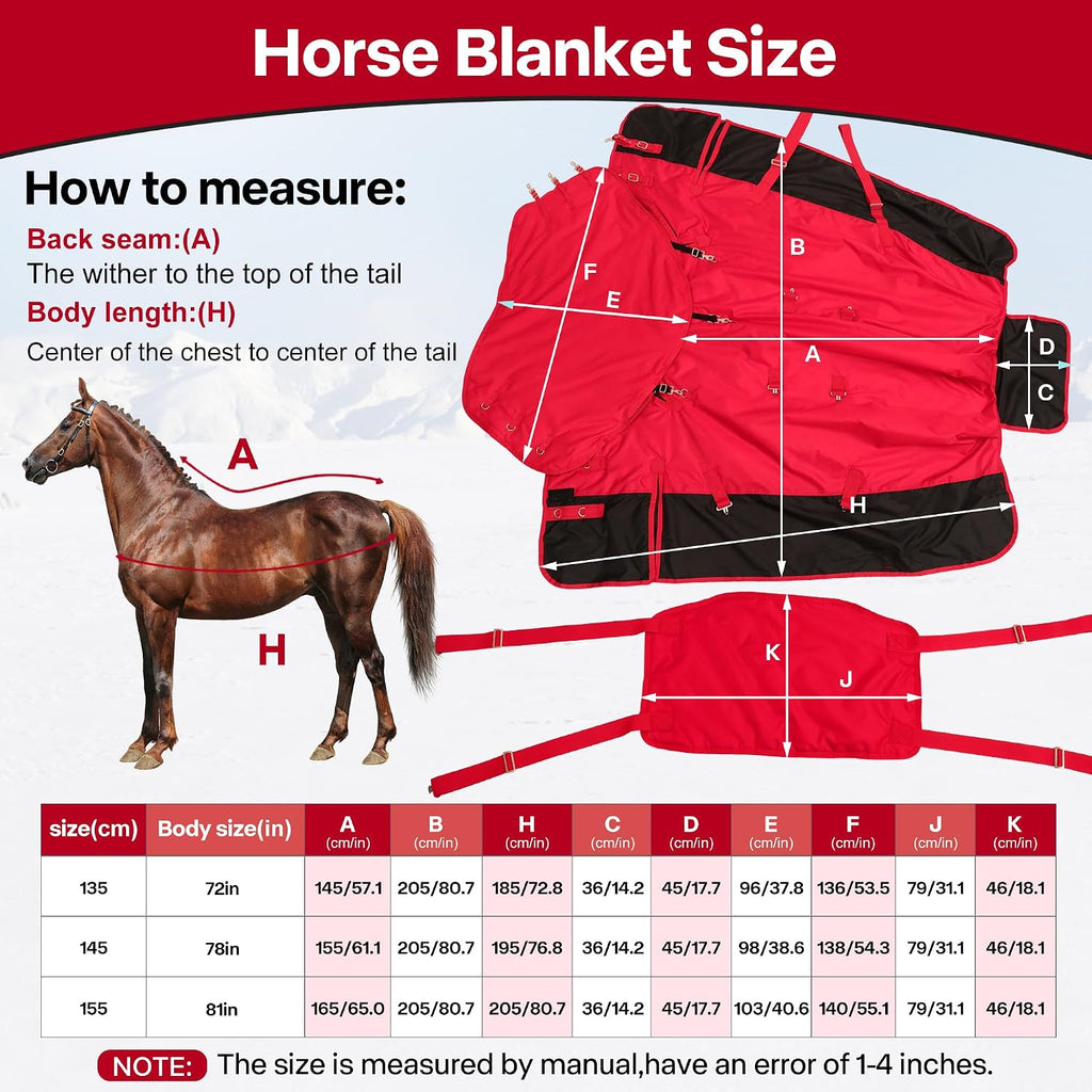 Horse Blankets,1600D Oxford Cold Weather Horse Trunout Sheets, Medium Weight Winter Horse Care Blankets with 280g