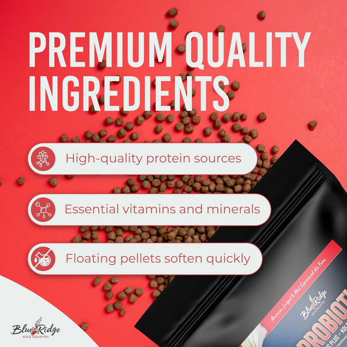 Blue Ridge Koi Fish Food, Probiotic Plus Formula, 3/16" Pellets, 5 lb