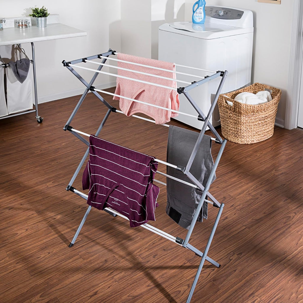 Deluxe Metal Collapsible Clothes Drying Rack, 50 lbs, 29" x 14.2" x 42.1", White & Grey