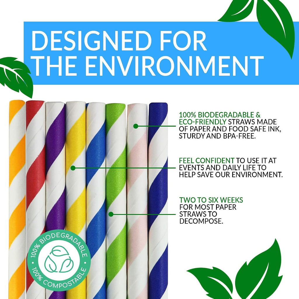 1000 Pack Paper Straws (Assorted Colors) | Bulk Pack, Disposable
