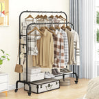 Clothes Rack with Lockable Wheels Double Rods Metal Garment Racks