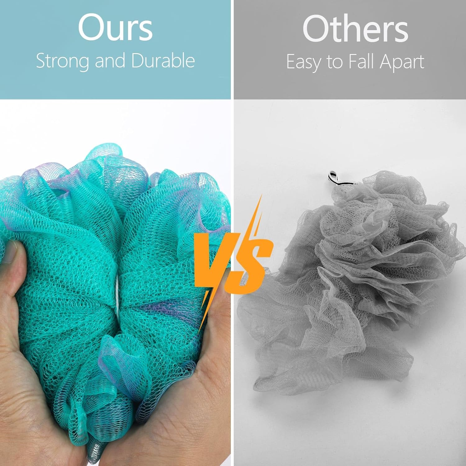 XXL Large Loofah Bath Sponge 100g/pc, 6Pcs Exfoliating Mesh Pouf Bath Scrunchies Shower Puffs for Men and Women