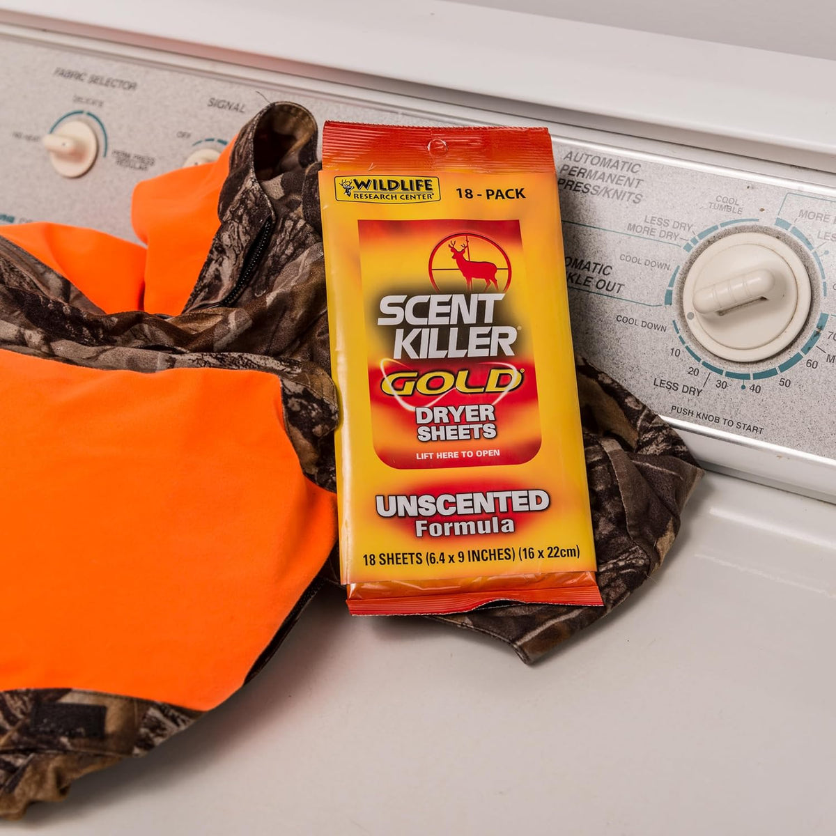 Research Center Scent Killer Gold Dryer Sheets Unscented 18 Sheets