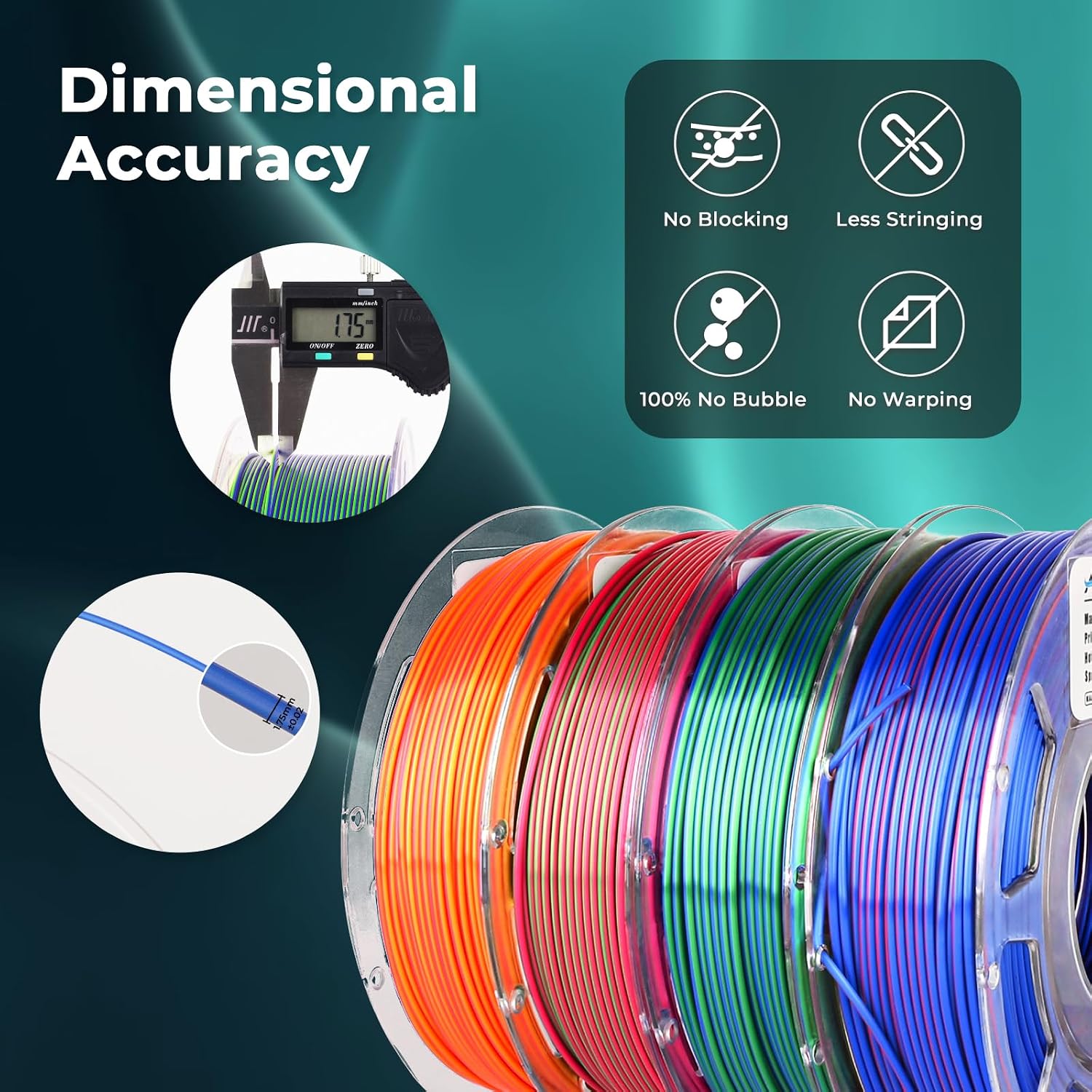 Silk PLA 3D Printer Filament Bundle, Shiny Dual Color Filament 1.75mm Pack, Multi Color Change 3D Printing Filament
