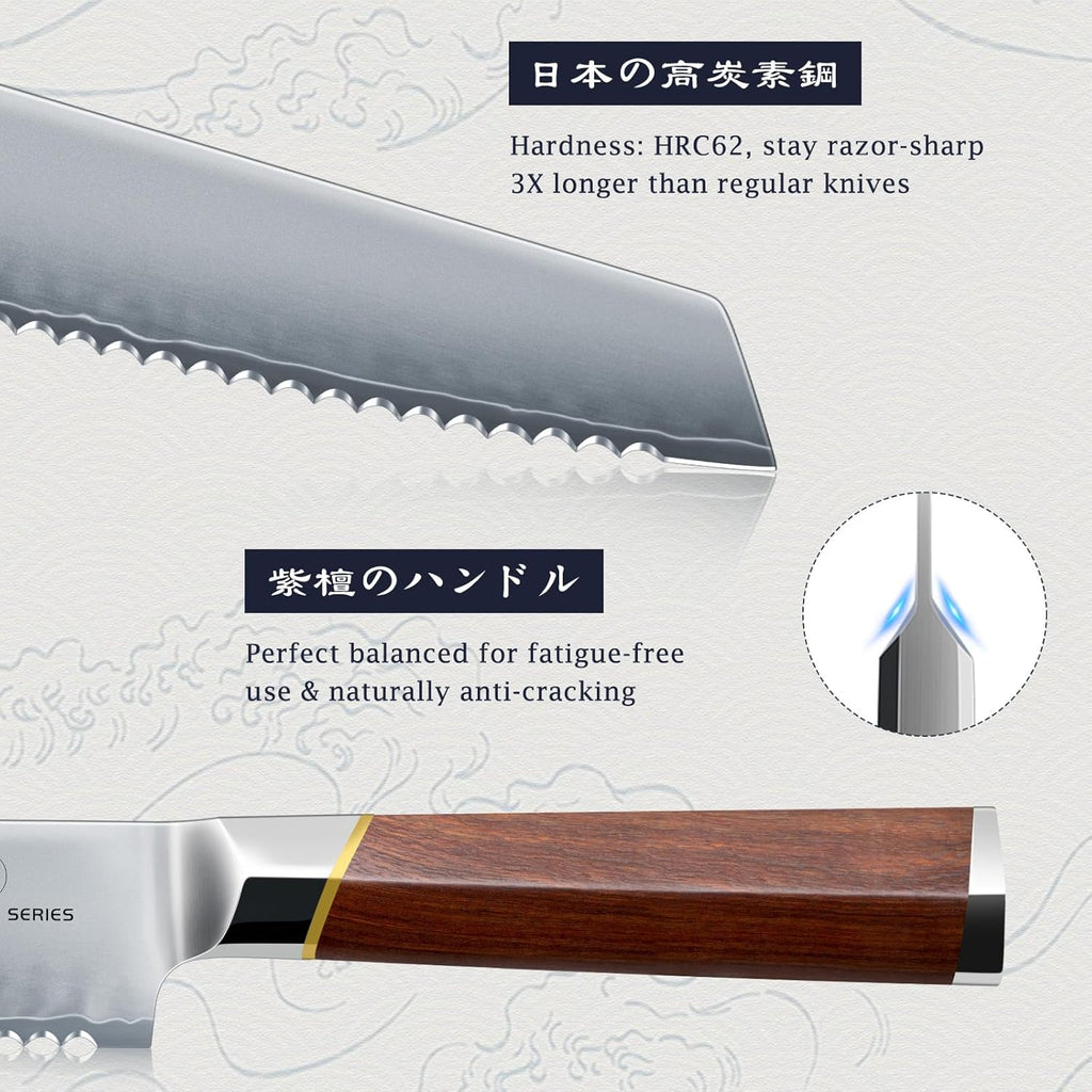 10" Bread Knife, Japanese Serrated Knife for Homemade, Sourdough