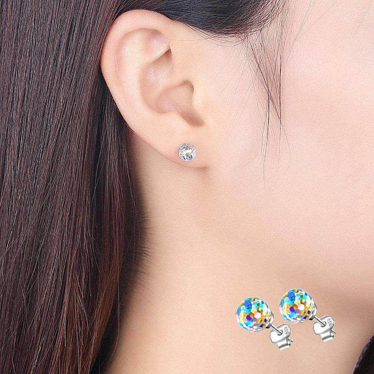 Crystal Earrings for Women 8MM Disco Ball Earrings Iridescent Earrings | austrian crystal earrings disco ball