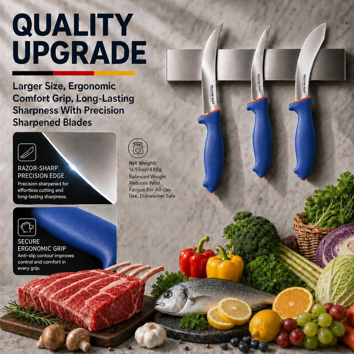 3-Piece Boning Butcher Knife Set 8inch, Stainless Steel