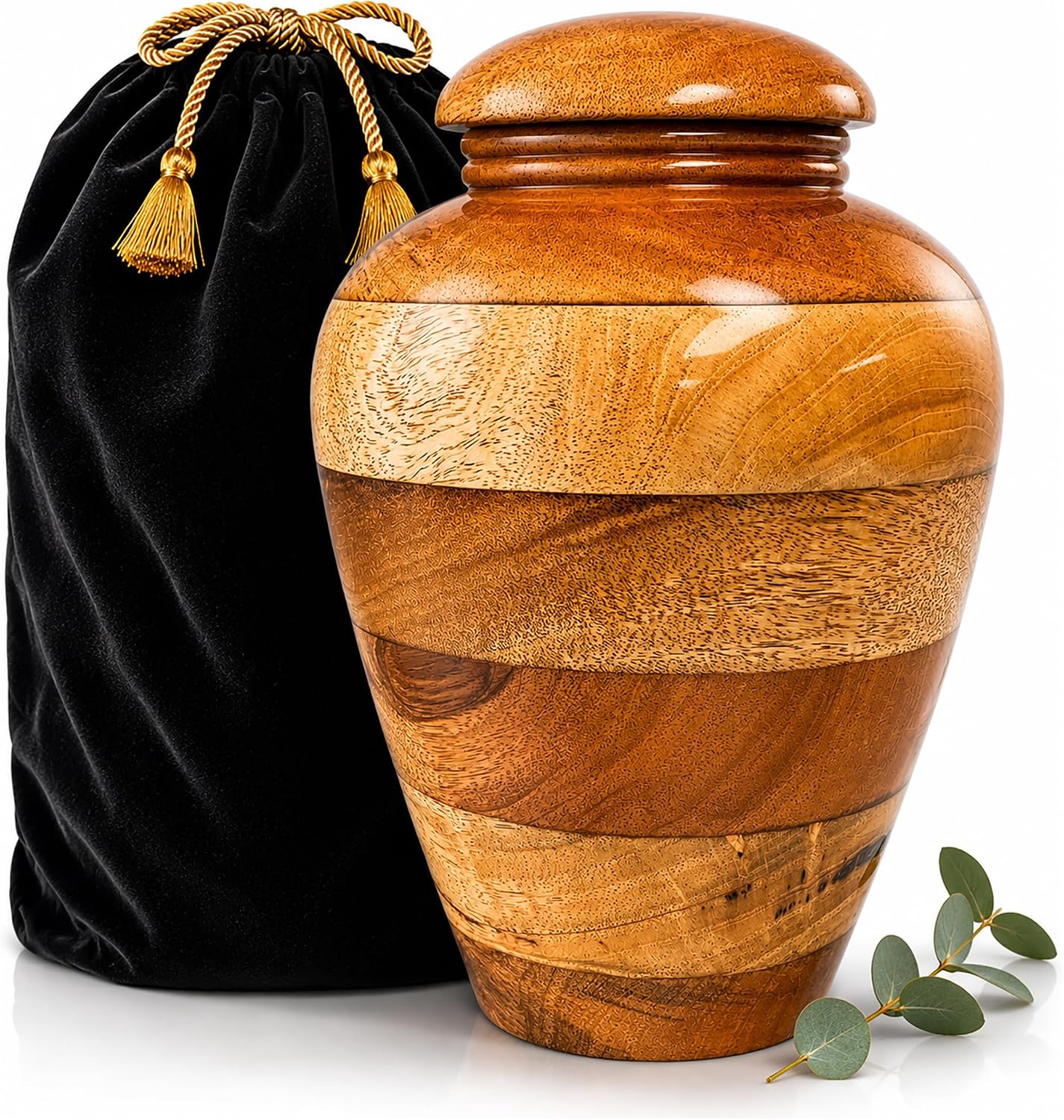 Handcrafted Mango Wood Urn for Human Ashes – Large Wooden Cremation Urn for Adult Men & Women – Natural Memorial Urn