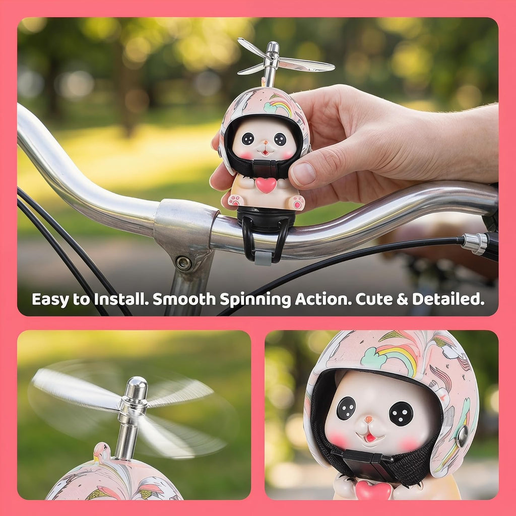 Cat Bike Bell Accessories, Resin Handlebars with Propeller Helmet, Mount Cat Figurine for Girls Boy, Bicycle