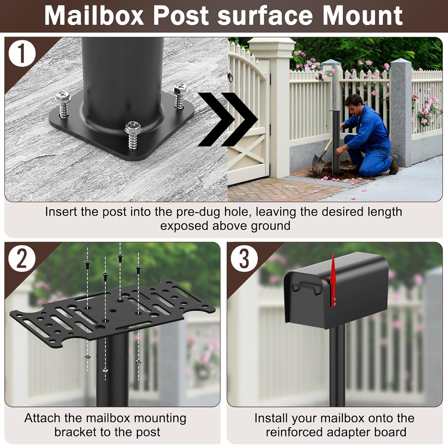 43" Mailbox Post with Mounting Bracket, Heavy Duty In-Ground Post for Outdoor Mailboxes, Compatible with Mail Boss